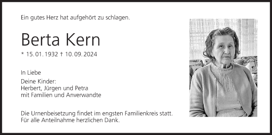 Anzeige von Berta Kern von MGO