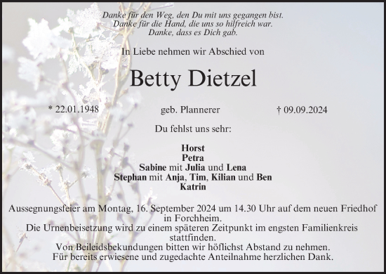 Anzeige von Betty Dietzel von MGO