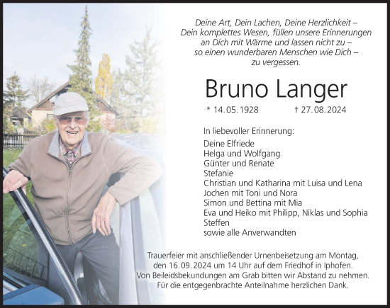 Anzeige von Bruno Langer von MGO