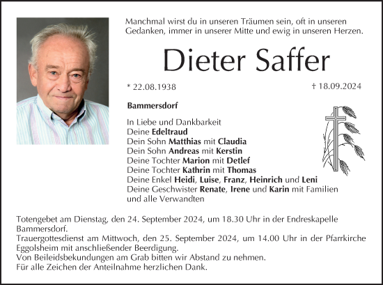 Anzeige von Dieter Saffer von MGO