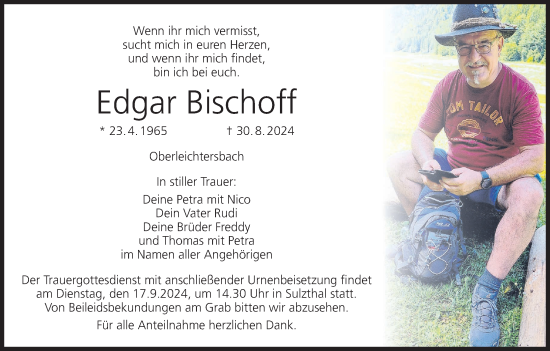 Anzeige von Edgar Bischoff von MGO