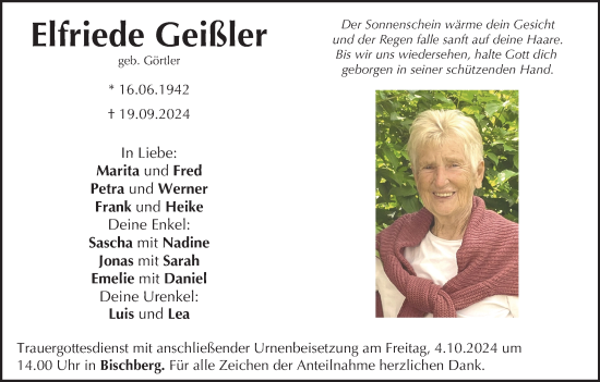 Anzeige von Elfriede Geißler von MGO