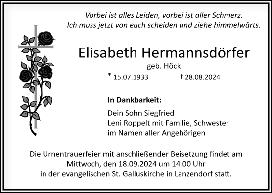 Anzeige von Elisabeth Hermannsdörfer von MGO