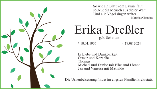 Anzeige von Erika Dreßler von MGO