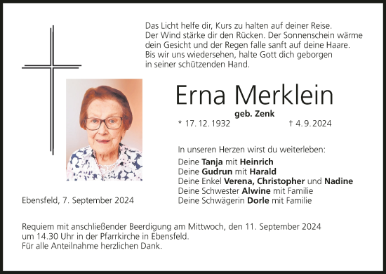 Anzeige von Erna Merklein von MGO