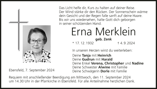 Anzeige von Erna Merklein von MGO