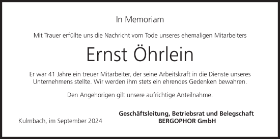 Anzeige von Ernst Öhrlein von MGO