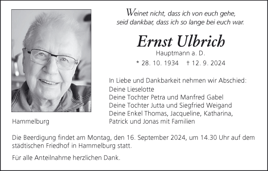 Anzeige von Ernst Ulbrich von MGO