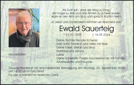 Anzeige von Ewald Sauerteig von MGO