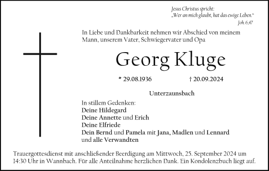 Anzeige von Georg Kluge von MGO