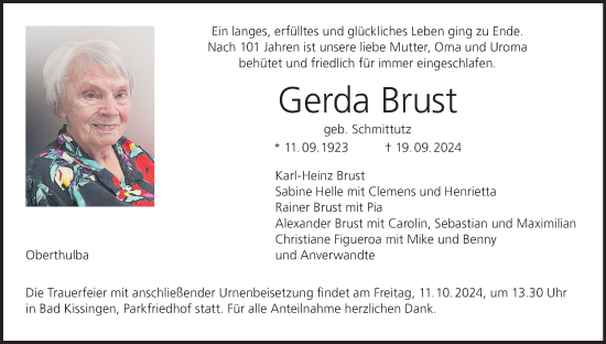 Anzeige von Gerda Brust von MGO