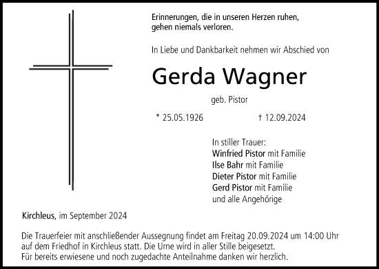 Anzeige von Gerda Wagner von MGO