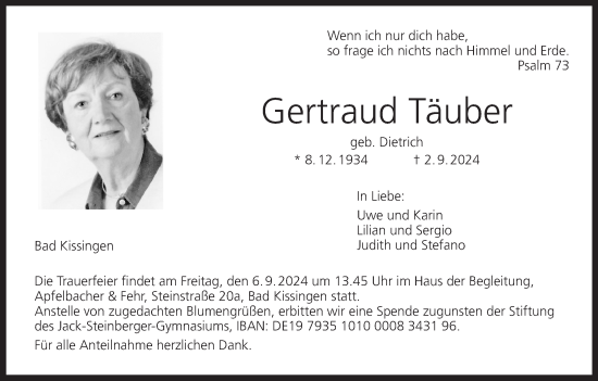 Anzeige von Gertraud Täuber von MGO