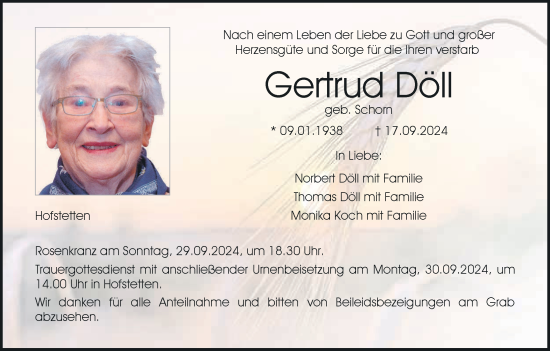 Anzeige von Gertrud Döll von MGO