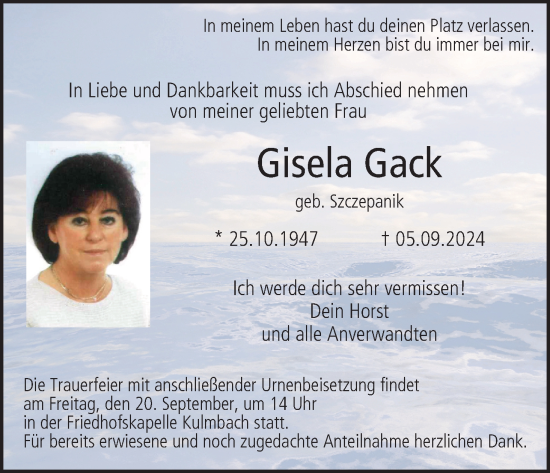 Anzeige von Gisela Gack von MGO