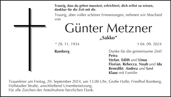 Anzeige von Günter Metzner von MGO