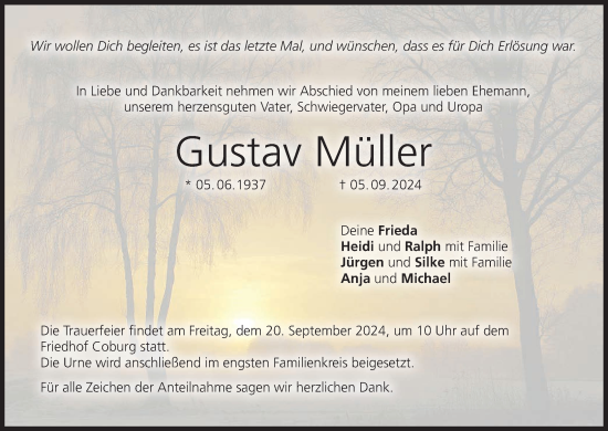 Anzeige von Gustav Müller von MGO