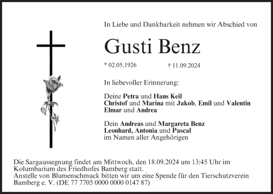 Anzeige von Gusti Benz von MGO