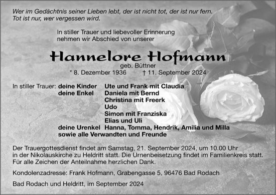 Anzeige von Hannelore Hofmann von MGO