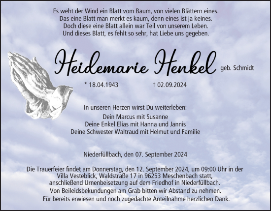 Anzeige von Heidemarie Henkel von MGO