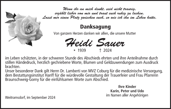 Anzeige von Heidi Sauer von MGO