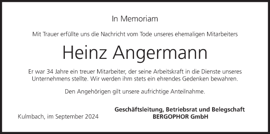 Anzeige von Heinz Angermann von MGO