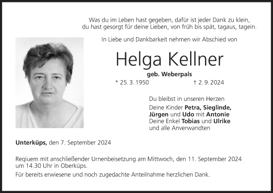 Anzeige von Helga Kellner von MGO