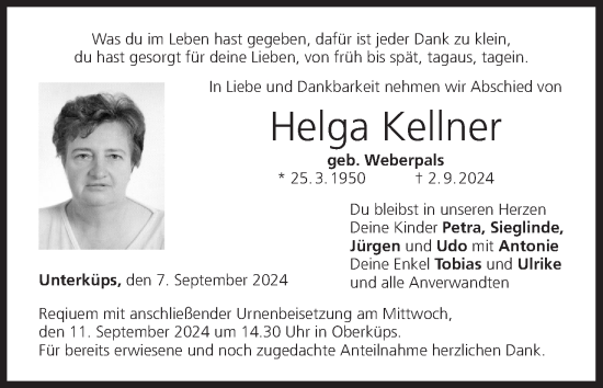 Anzeige von Helga Kellner von MGO