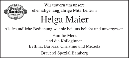 Anzeige von Helga Maier von MGO