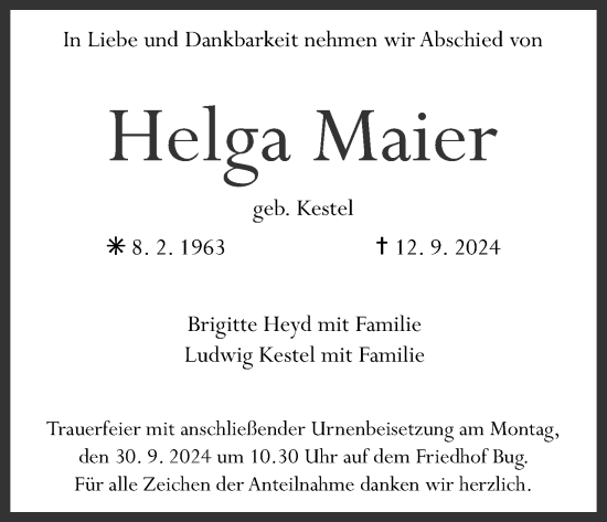 Anzeige von Helga Maier von MGO