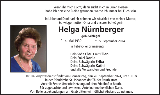 Anzeige von Helga Nürnberger von MGO