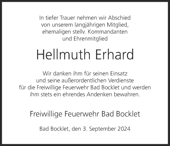 Anzeige von Hellmuth Erhard von MGO