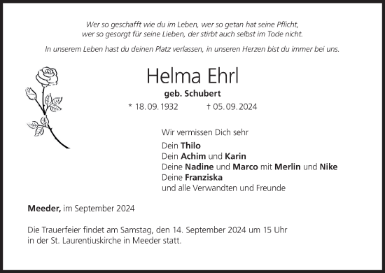 Anzeige von Helma Ehrl von MGO