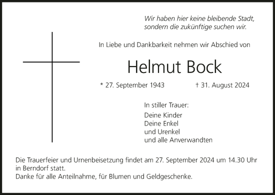 Anzeige von Helmut Bock von MGO