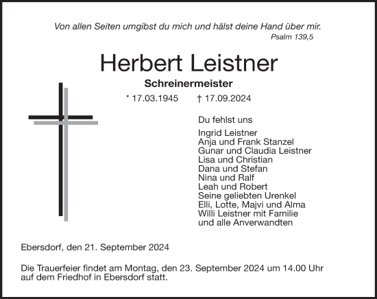 Anzeige von Herbert Leistner von MGO