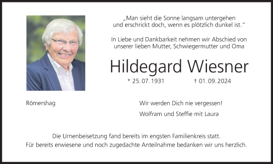 Anzeige von Hildegard Wiesner von MGO