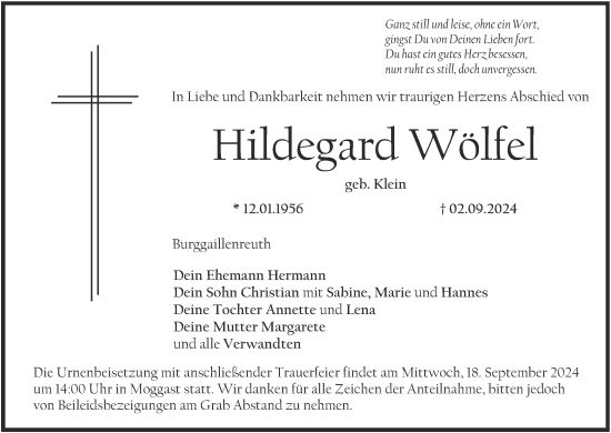 Anzeige von Hildegard Wölfel von MGO