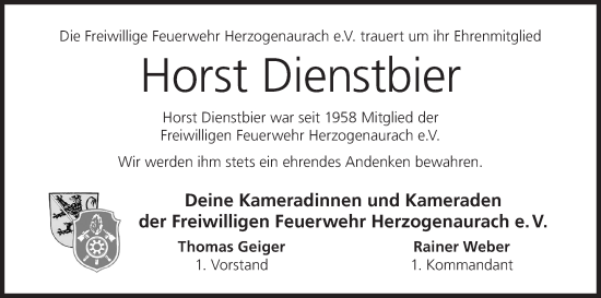 Anzeige von Horst Dienstbier von MGO