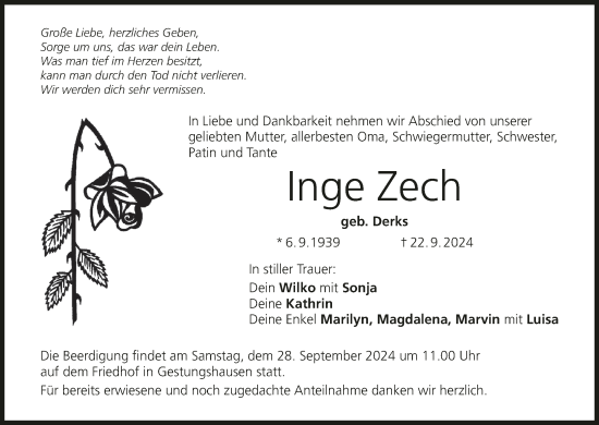 Anzeige von Inge Zech von MGO