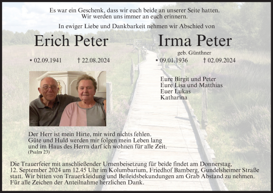 Anzeige von Irma Peter von MGO