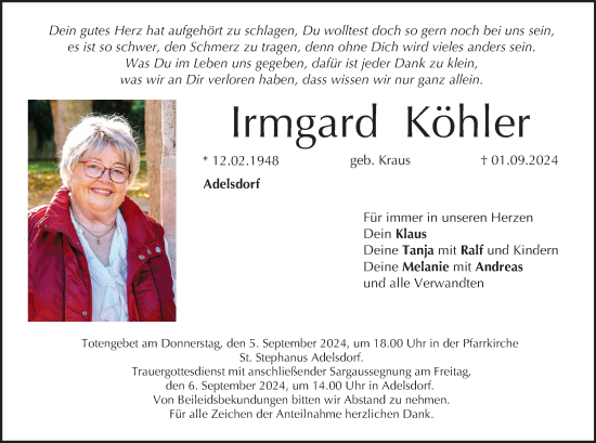 Anzeige von Irmgard Köhler von MGO