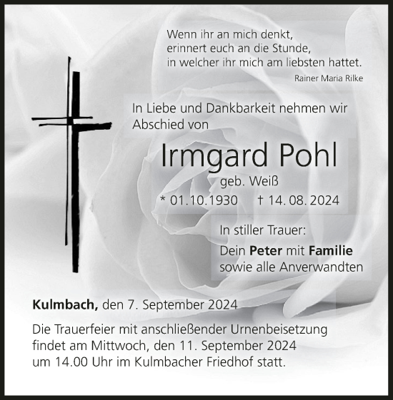 Anzeige von Irmgard Pohl von MGO