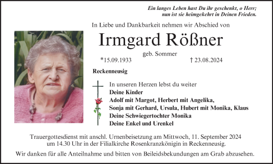 Anzeige von Irmgard Rößner von MGO