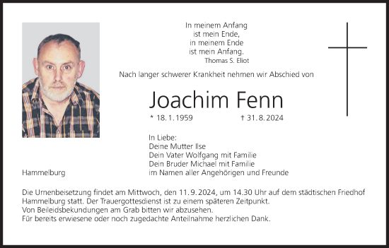 Anzeige von Joachim Fenn von MGO