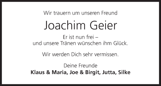 Anzeige von Joachim Geier von MGO