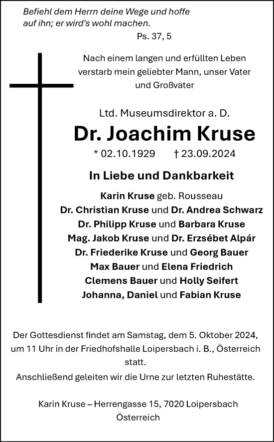 Anzeige von Joachim Kruse von MGO