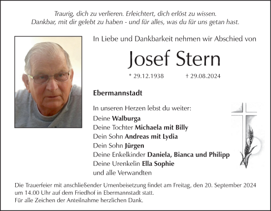 Anzeige von Josef Stern von MGO