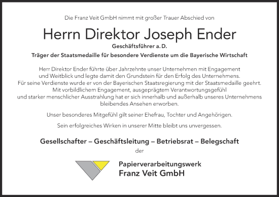 Anzeige von Joseph Ender von MGO