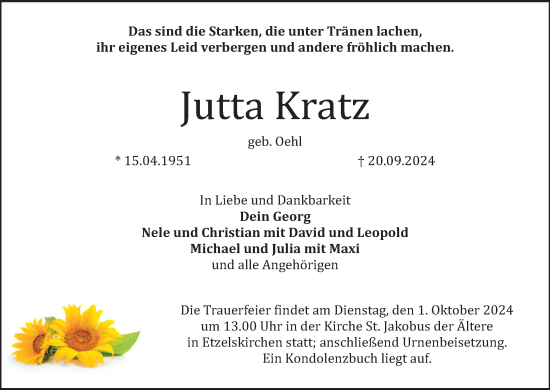 Anzeige von Jutta Kratz von MGO