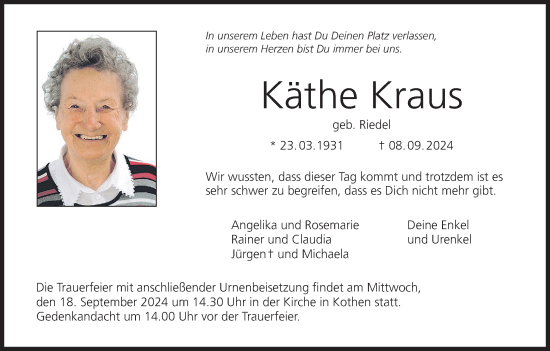 Anzeige von Käthe Kraus von MGO